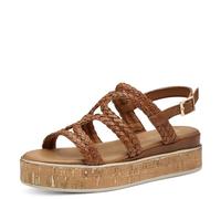 MARCO TOZZI Damen Sandalen flach mit Schließe Plateau, Braun (Cognac), 40 EU