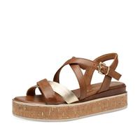 MARCO TOZZI Damen Sandalen flach mit Schließe Plateau, Braun (Cognac Comb), 37 EU