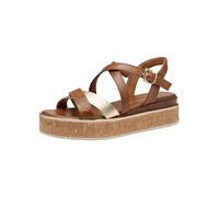 Plateausandaletten MARCO TOZZI, Damen, Gr. 41, bunt (cognac, goldfarben), Lederimitat, unifarben mit Farbeinsatz, modisch, Schuhe, Sandale, Sommerschuh mit feinen, gekreuzten Riemchen (47899456-41) co