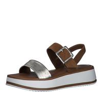 MARCO TOZZI Damen Sandalen mit Absatz aus Leder Bequem, Gold (Platinum Comb), 42 EU