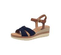 MARCO TOZZI Damen Sandalen mit Keilabsatz aus Leder Sommer, Blau (Navy Comb), 39 EU