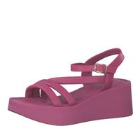 MARCO TOZZI Damen Sandalen mit Keilabsatz mit Verstellbarem Riemen aus Leder, Rosa (Fuxia), 38 EU