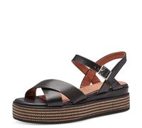 MARCO TOZZI Damen Sandalen mit Keilabsatz mit Verstellbarem Riemen aus Leder, Schwarz (Schwarz), 38 EU