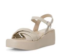 MARCO TOZZI Damen Sandalen mit Keilabsatz mit Verstellbarem Riemen aus Leder, Weiß (Pebble), 39 EU