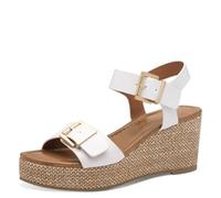 MARCO TOZZI Damen Sandalen mit Keilabsatz Offene Zehenpartie Modern, Weiß (White), 38 EU