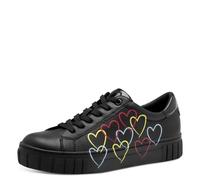 MARCO TOZZI Damen Sneaker mit Plateau und mehrfarbigem Herz Muster 2-23711-44, Größe:38 EU, Farbe:Schwarz