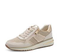 Keilsneaker MARCO TOZZI, Damen, Gr. 38, creme kombiniert, Lederimitat, Textil, glänzend, kontrastfarbene Details, Schuhe, Freizeitschuh, Halbschuh, Schnürer, praktischer Außenreißverschluss (17366257-