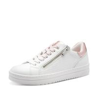 Plateausneaker MARCO TOZZI, Damen, Gr. 36, weiß, puder, Lederimitat, unifarben mit Farbeinsatz, Schuhe Plateausneaker, Freizeitschuh, Halbschuh, Schnürschuh in veganer Verarbeitung (95231007-36) weiß,