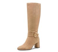Stiefel MARCO TOZZI, Damen, Gr. 41, Normalschaft, beige, Textil, Veloursleder, unifarben, Schuhe, Blockabsatz, Businessstiefel, Langschaftstiefel mit Zierschnalle (22766301-41) beige