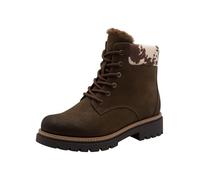 Winterboots MARCO TOZZI, Damen, Gr. 37, dunkelbraun, Nubuklederimitat, unifarben mit Farbeinsatz, Schuhe Winterboots, Blockabsatz, Schnürboots mit Kontrastbesatz mit Kuhmuster (86355224-37) dunkelbrau