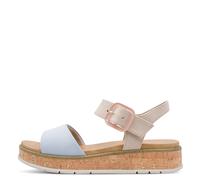 Keilsandalette MARCO TOZZI "GRADI", Damen, Gr. 38, hell, blau, Textil, kontrastfarbene Details, Schuhe, Plateau, Sommerschuh, Riemchensandale mit Sohle im Kork-Look (23714606-38) hell, blau