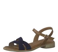 MARCO TOZZI Damen Sandalen mit Absatz mit Verstellbarem Riemen aus Leder, Blau (Navy Comb), 38 EU