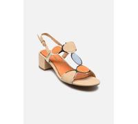 Sandalette MARCO TOZZI, Damen, Gr. 37, beige (natur kombiniert), Lederimitat, Textil, kontrastfarbene Details, Schuhe Sandalette, Blockabsatz, Sommerschuh, Riemchensandale mit verstellbarer Schnalle (