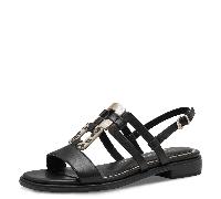 MARCO TOZZI Damen Sandalen flach mit Schließe Sommer, Schwarz (Black/Leo), 41 EU