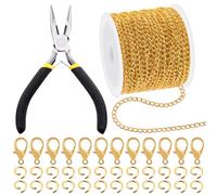 Mardatt 102 Stück Schmuck machen Ketten Kit, 10 Yards Halskette Ketten Schmuck Ketten mit 50 Open Jump Rings, 50 Lobster Clasps, Chain Nose Pliers für Schmuck machen-Gold