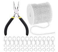 Mardatt 102 Stück Schmuck machen Ketten Kit, 10 Yards Halskette Ketten Schmuck Ketten mit 50 Open Jump Rings, 50 Lobster Clasps, Chain Nose Pliers für DIY Halskette Armband Schmuck machen (Silber)