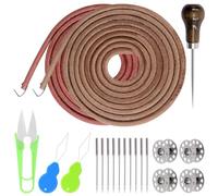 Mardatt 20Pcs Treadle Sewing Machine Belt Kit Includes Sewing Machine Leather Belt with Hook, Sewing Bobbins, Sewing Awl, Needles, Needle Threader, Sewing Machine Leather Belts Set for Sewing Machine