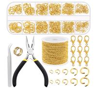 Mardatt 504 Stück Gold Schmuck machen Ketten Kit, 10 Yards Halskette Ketten Schmuck Ketten mit 400Pcs Open Jump Rings, 100Pcs Lobster Clasps, Zangen für Schmuck machen