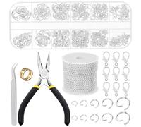 Mardatt 504 Stück Silber Schmuck machen Ketten Kit, 10 Yards Halskette Ketten Schmuck Ketten mit 400Pcs Open Jump Ringe, 100Pcs Lobster Clasps, Zangen