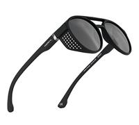 Marfil Runde Sonnenbrille Steampunk Goggles - Damen Polarisierte Sonnenbrille UV 400 Filter, Circle Men Sonnenbrille, Schwarz, Medium