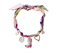 MarHermoso Schal-Halskette für Damen, Choker-Halskette, Westcowboy-Stil, Edelstahl-Anhänger, handgefertigter Charm-Schmuck, Geschenk, Leopardenmuster, Seide, Bandana, trendiges Vintage, Medium