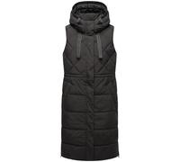 MARIKOO Damen ärmellose lange Outdoorweste warme gesteppte Weste mit Kapuze Narikaa 16 Black Gr. M