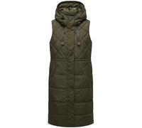 MARIKOO Damen ärmellose lange Outdoorweste warme gesteppte Weste mit Kapuze Narikaa 16 Dark Olive Gr. XL