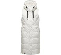 MARIKOO Damen ärmellose lange Outdoorweste warme gesteppte Weste mit Kapuze Narikaa 16 Off White Gr. XXL