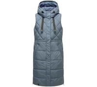 MARIKOO Damen ärmellose lange Outdoorweste warme gesteppte Weste mit Kapuze Narikaa 16 Stormy Blue Gr. XL