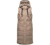 MARIKOO Damen ärmellose lange Outdoorweste warme gesteppte Weste mit Kapuze Narikaa 16 Taupe Grey Gr. S