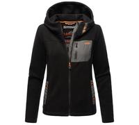 MARIKOO Damen Fleecejacke mit Brusttasche und Kapuze Übergansjacke B932 [B932-Iwak-Schwarz-Gr.M]