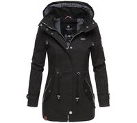 MARIKOO Damen Jacke Frühling Übergangsjacke leicht Parka Mantel Kapuze B690 [B690-Nyok-Schwarz-Gr.M]