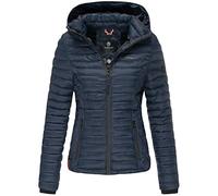 MARIKOO Damen Jacke Steppjacke Frühling Übergangsjacke gesteppt Kapuze Samtpfote Blau 42- XL