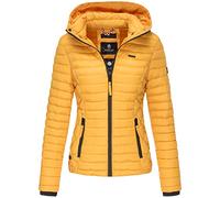 MARIKOO Damen Jacke Steppjacke Frühling Übergangsjacke gesteppt Kapuze Samtpfote Gelb 36 - S