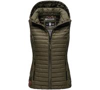 MARIKOO Damen Kapuzenweste für den Übergangs Weste mit Kapuze Steppweste B915 [B915-Hasenp-Dark-Olive-Gr.XS]
