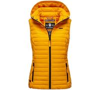MARIKOO Damen Kapuzenweste für den Übergangs Weste mit Kapuze Steppweste B915 [B915-Hasenp-Gelb-Gr.XXL]