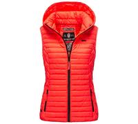 MARIKOO Damen Kapuzenweste für den Übergangs Weste mit Kapuze Steppweste B915 [B915-Hasenp-Neon-Coral-Gr.XS]