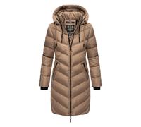 Marikoo Damen lange Steppjacke Armasa mit Kapuze und Teddyfutter - Grau S