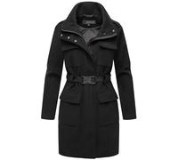 MARIKOO Damen lange Übergangsjacke Kurzmantel in Woll-Optik mit Taillengürtel Tanokoo 16 Black Gr. L