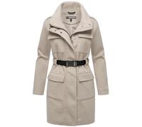 MARIKOO Damen lange Übergangsjacke Kurzmantel in Woll-Optik mit Taillengürtel Tanokoo 16 Bone Gr. M