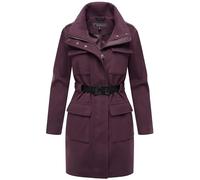 MARIKOO Damen lange Übergangsjacke Kurzmantel in Woll-Optik mit Taillengürtel Tanokoo 16 Dusty Plum Gr. M
