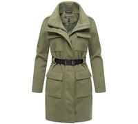 MARIKOO Damen lange Übergangsjacke Kurzmantel in Woll-Optik mit Taillengürtel Tanokoo 16 Olive Leaf Gr. M