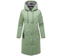 MARIKOO Damen lange Übergangsjacke Mantel mit abnehmbarem Rippstrickkragen und großer Kapuze Ledalaa 16 Dusty Jade Gr. XXL