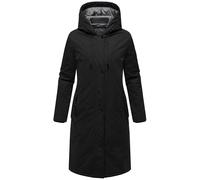 MARIKOO Damen lange Übergangsjacke Mantel mit abnehmbarem Rippstrickkragen und großer Kapuze Ledalaa 16 Black Gr. L
