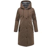 MARIKOO Damen lange Übergangsjacke Mantel mit abnehmbarem Rippstrickkragen und großer Kapuze Ledalaa 16 Stone Brown Gr. L