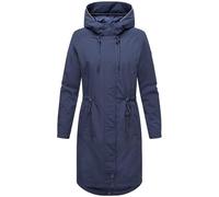 MARIKOO Damen lange Übergangsjacke Mantel mit reflektierenden Details und Taillenzugband Megumii 16 Bright Navy Gr. XS