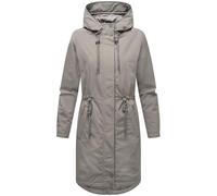 MARIKOO Damen lange Übergangsjacke Mantel mit reflektierenden Details und Taillenzugband Megumii 16 Grey Gr. XL