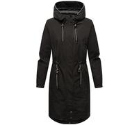 MARIKOO Damen lange Übergangsjacke Mantel mit reflektierenden Details und Taillenzugband Megumii 16 Black Gr. S