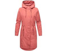 MARIKOO Damen lange Übergangsjacke Mantel mit reflektierenden Details und Taillenzugband Megumii 16 Rouge Gr. 5XL