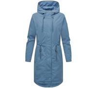 MARIKOO Damen lange Übergangsjacke Mantel mit reflektierenden Details und Taillenzugband Megumii 16 Powder Blue Gr. S